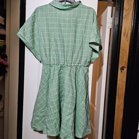 Mint Plaid Mini Tie Waist Dress in Large Size - Picture 6 of 7